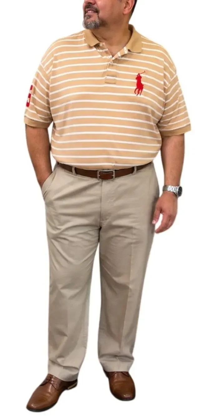 Polo Ralph Lauren Men’s 5X Tan White Stripe Big Pony Polo Shirt NWT Flawed
